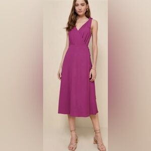 NWT Lulu's Magenta Linen Blend Midi Dress Size M
